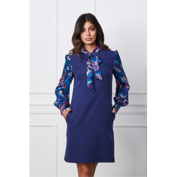 Rochie MBG bleumarin cu guler si maneci albastre