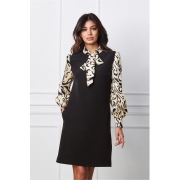 Rochie MBG neagra cu guler si maneci bej