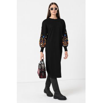 Rochie midi cu maneci cu imprimeu floral - Negru/Galben/Albastru royal