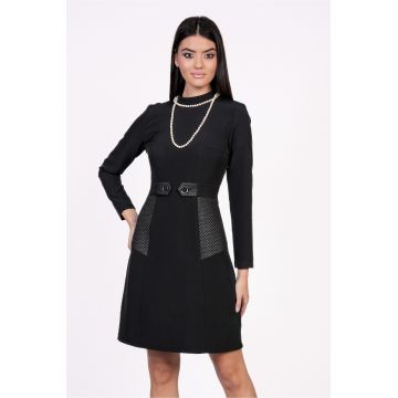 Rochie Moze neagra cu insertii din piele ecologica