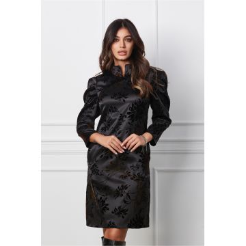 Rochie Moze neagra satinata cu insertii din catifea