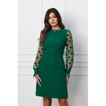 Rochie Moze verde cu maneci din tulle cu buline