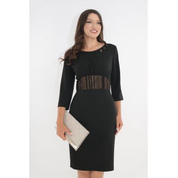 Rochie neagra cu insertii din brocart auriu in talie