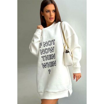 Rochie vatuita tip hanorac, IF NoT, croiala oversize, Alb