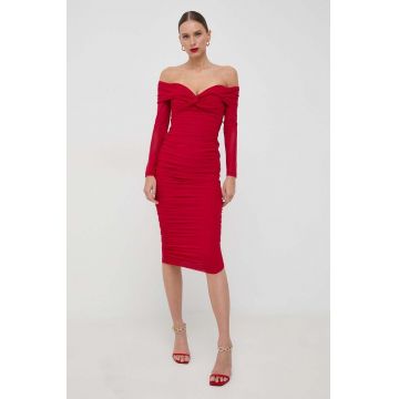Bardot rochie culoarea rosu, mini, mulata