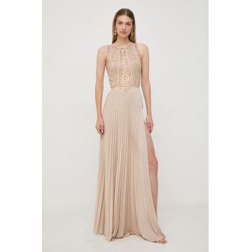 Elisabetta Franchi rochie culoarea bej, maxi, evazati