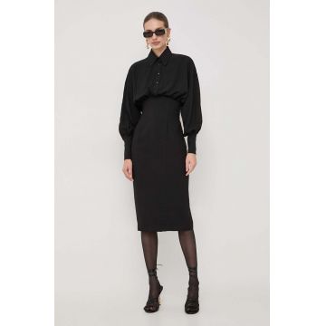 La Mania rochie culoarea negru, midi, drept