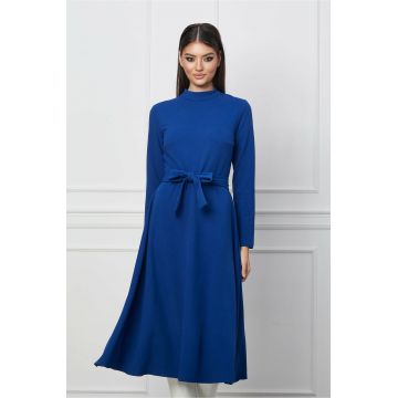 Rochie Dy Fashion albastra midi clos cu cordon in talie