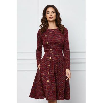 Rochie Dy Fashion bordo din tricot cu nasturi decorativi