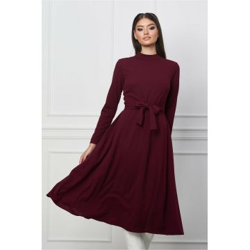 Rochie Dy Fashion bordo midi clos cu cordon in talie