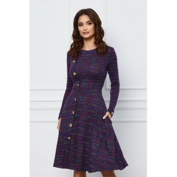 Rochie Dy Fashion mov din tricot cu nasturi decorativi