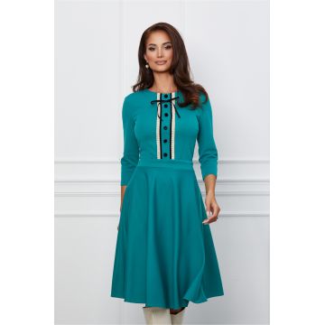 Rochie Dy Fashion turcoaz cu nasturi catifelati pe bust