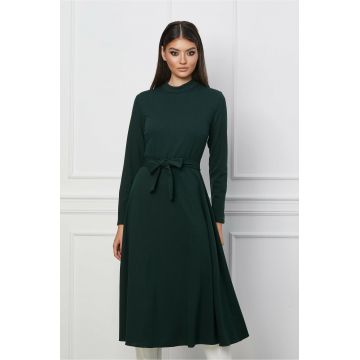 Rochie Dy Fashion verde midi clos cu cordon in talie