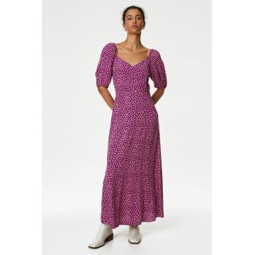 Rochie midi cu decolteu in V si model