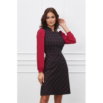 Rochie Moze neagra cu carouri magenta