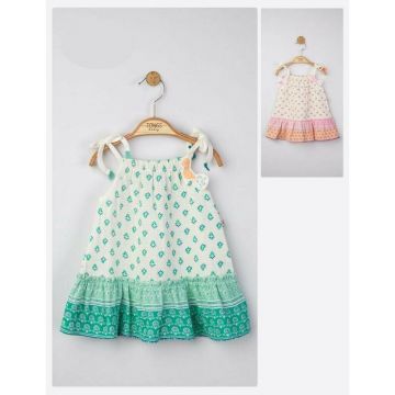 Tongs baby - Rochita de vara din muselina pentru fetite Peacock, (Culoare: Verde, Marime: 6-9 luni)