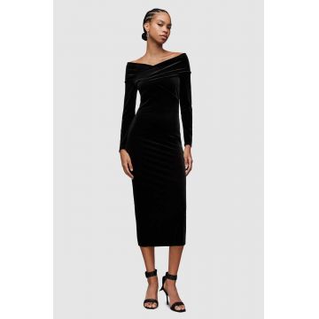 AllSaints rochie Delta culoarea negru, midi, mulata