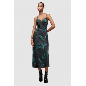 AllSaints rochie din matase Melody culoarea verde, midi, drept