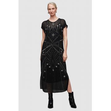 AllSaints rochie Etta culoarea negru, midi, drept