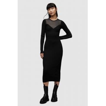 AllSaints rochie Flete culoarea negru, midi, mulata