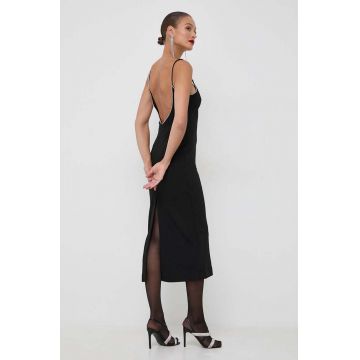 Bardot rochie culoarea negru, maxi, mulata