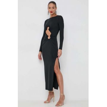 Bardot rochie culoarea negru, maxi, mulata