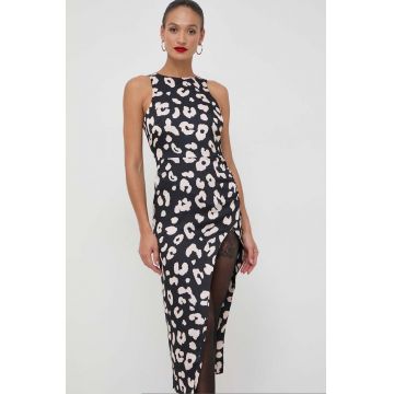 Bardot rochie culoarea negru, midi, mulata