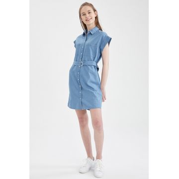 Rochie de denim cu buzunare pe piept