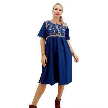 Rochie din denim cu broderie Flavia 3