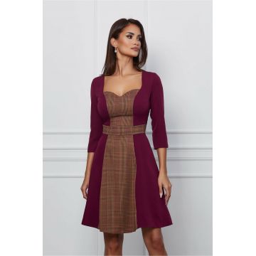 Rochie Dy Fashion bordo cu carouri maro