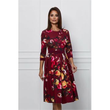 Rochie Dy Fashion bordo cu imprimeu floral galben