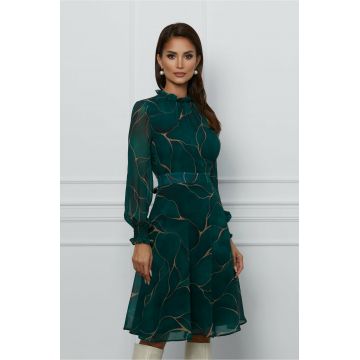 Rochie Dy Fashion verde din voal cu imprimeuri maro