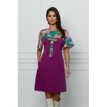 Rochie Ella Collection Sore magenta cu imprimeu multicolor la bust