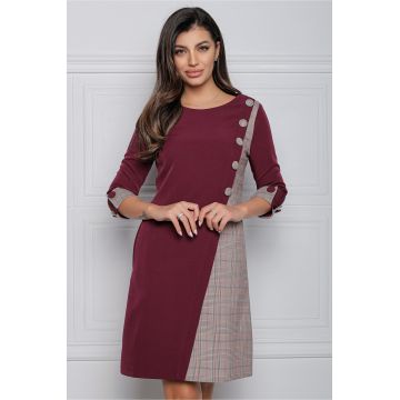 Rochie MBG bordo cu carouri gri