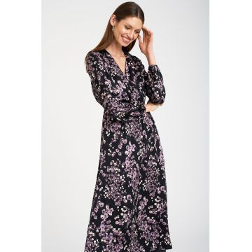 Rochie midi cu decolteu in V si model floral