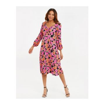 Rochie midi cu maneci bufante THBPolo 3929