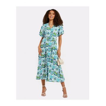 Rochie midi cu un cordon in talie THB Fruit Pastill 3927