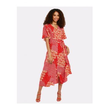 Rochie midi cu un cordon in talie THB Fruit Pastill 3927