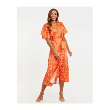 Rochie midi cu un cordon in talie THB Fruit Pastill 3927