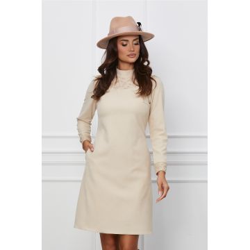 Rochie Moze ivory cu insertii din piele ecologica la bust
