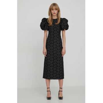 Rotate rochie culoarea negru, midi, mulata