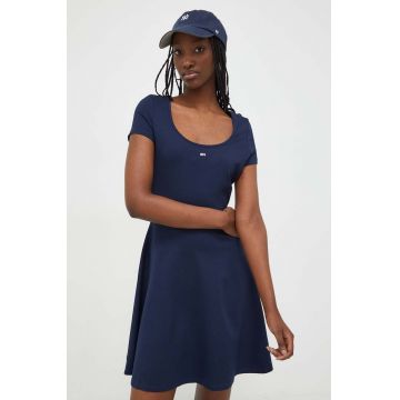 Tommy Jeans rochie culoarea albastru marin, mini, evazati