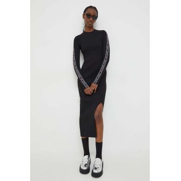 Tommy Jeans rochie culoarea negru, midi, mulata