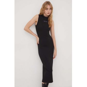 Tommy Jeans rochie culoarea negru, midi, mulata