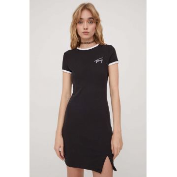 Tommy Jeans rochie culoarea negru, mini, mulata