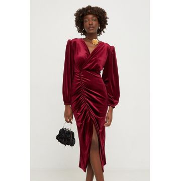 Answear Lab rochie de catifea culoarea bordo, maxi, mulata