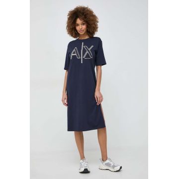 Armani Exchange rochie din bumbac culoarea bleumarin, mini, dreaptă