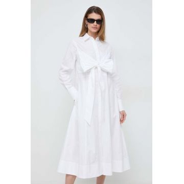 Karl Lagerfeld rochie din bumbac culoarea alb, midi, evazati