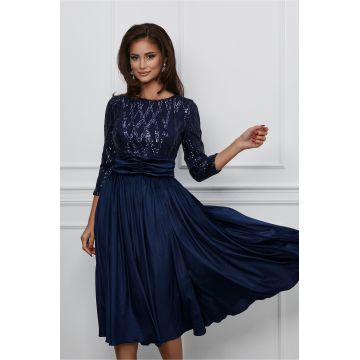 Rochie Dy Fashion bleumarin din catifea cu bust din paiete