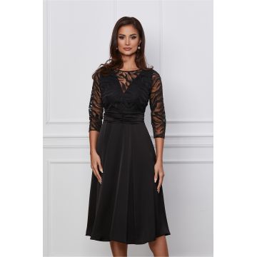 Rochie Dy Fashion neagra din satin cu bust din dantela